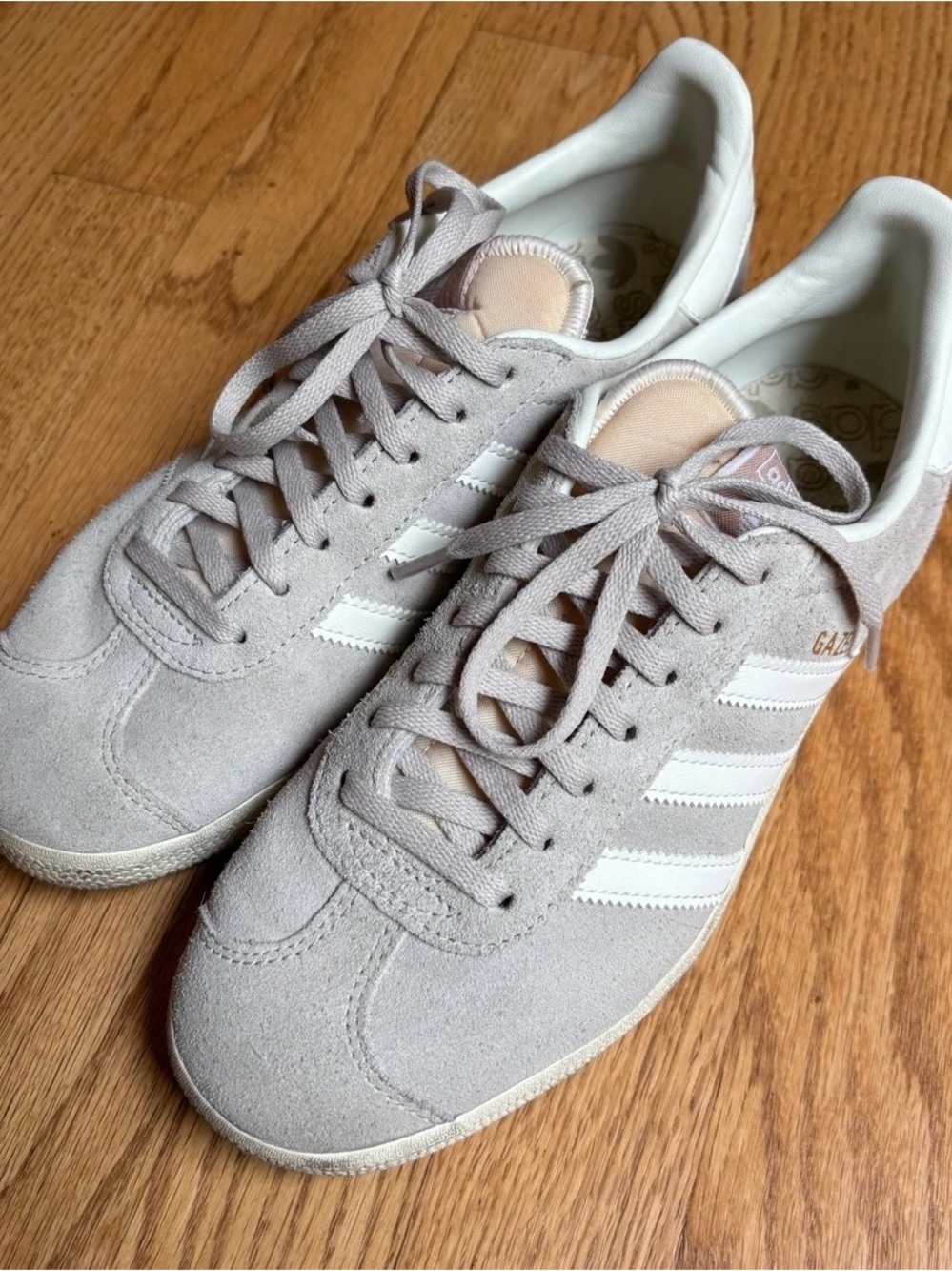 adidas Gazelle Suede Sneakers in Light Taupe with White Stripes